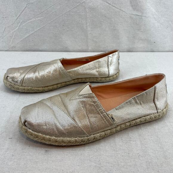 Toms Women Shoes Spanish Villa Light Gold Sparkle Woven Rope Size 9.5 - Picture 3 of 6